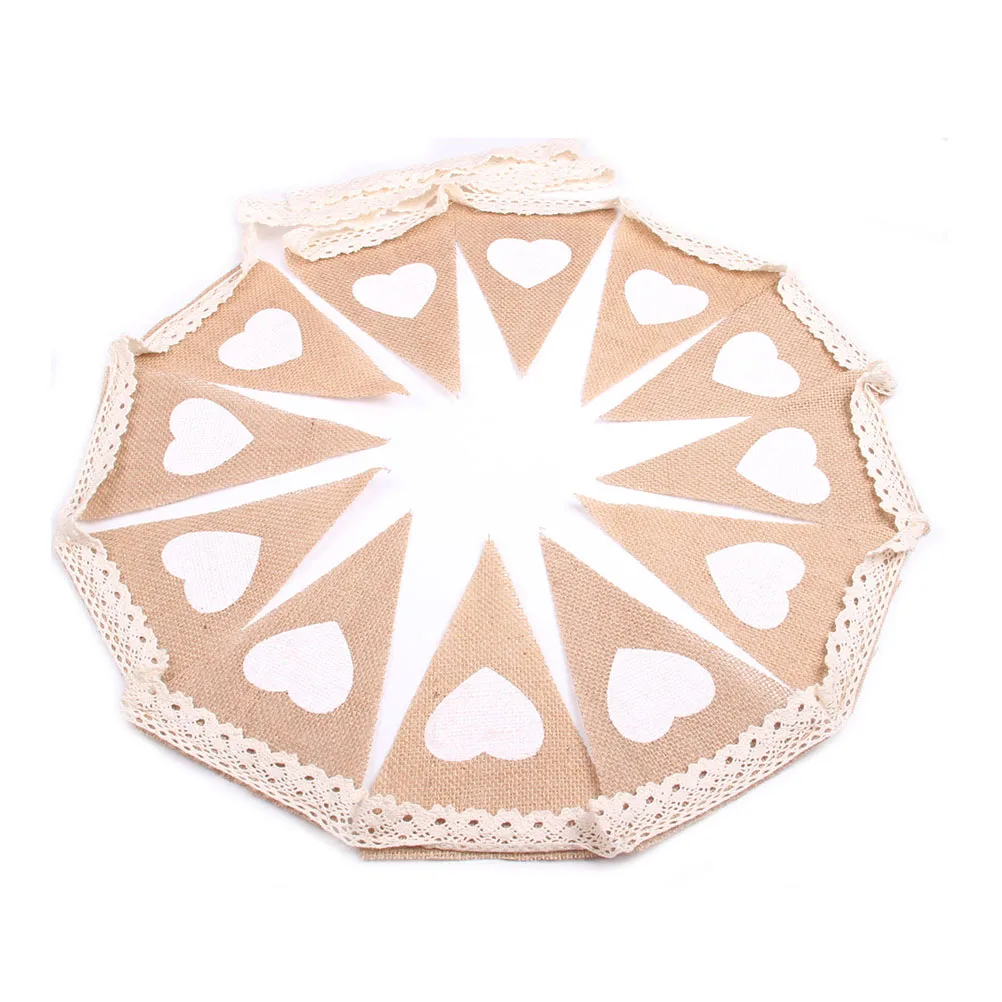 

3 Meters Lace Linen Flag Lover Heart Bunting Burlap Banner Wedding Decor Garland Party