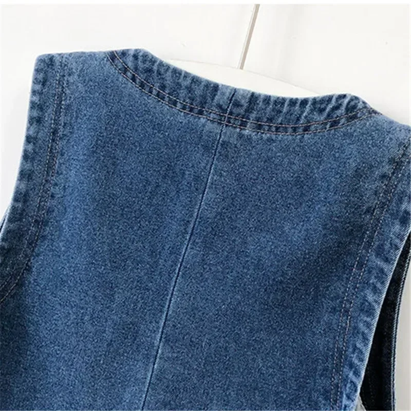 Women Fashion Front Button Denim Waistcoat Vintage V Neck Sleeveless Female Outerwear Chic Vest Tops