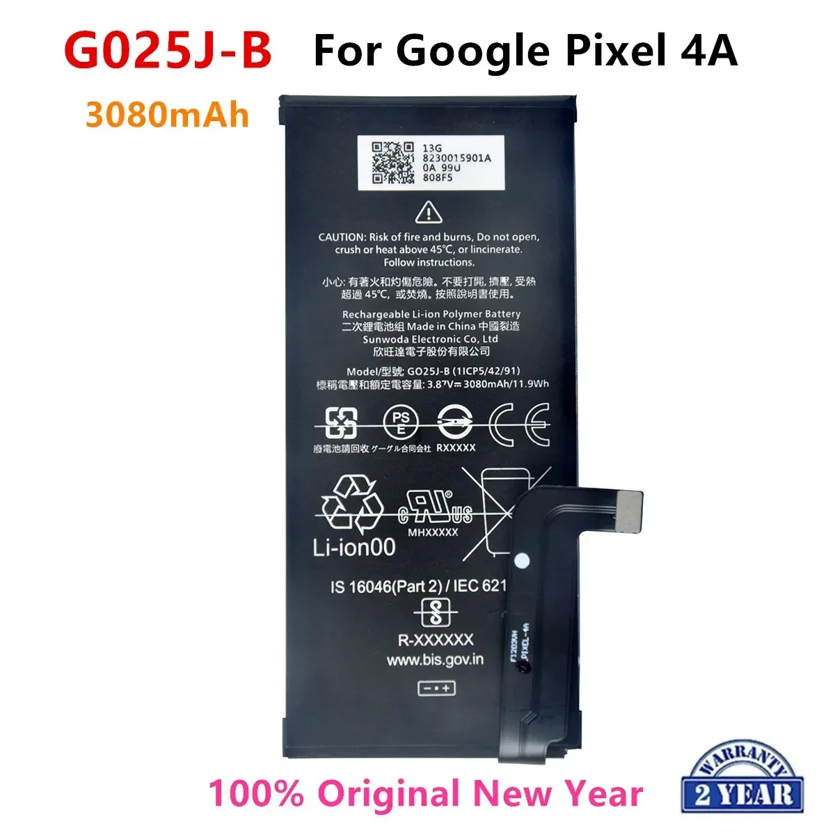 100% Orginal G025J-B 3080mAh Replacement Battery For Google Pixel 4A Pixel4A Genuine Latest Production Phone Batteries