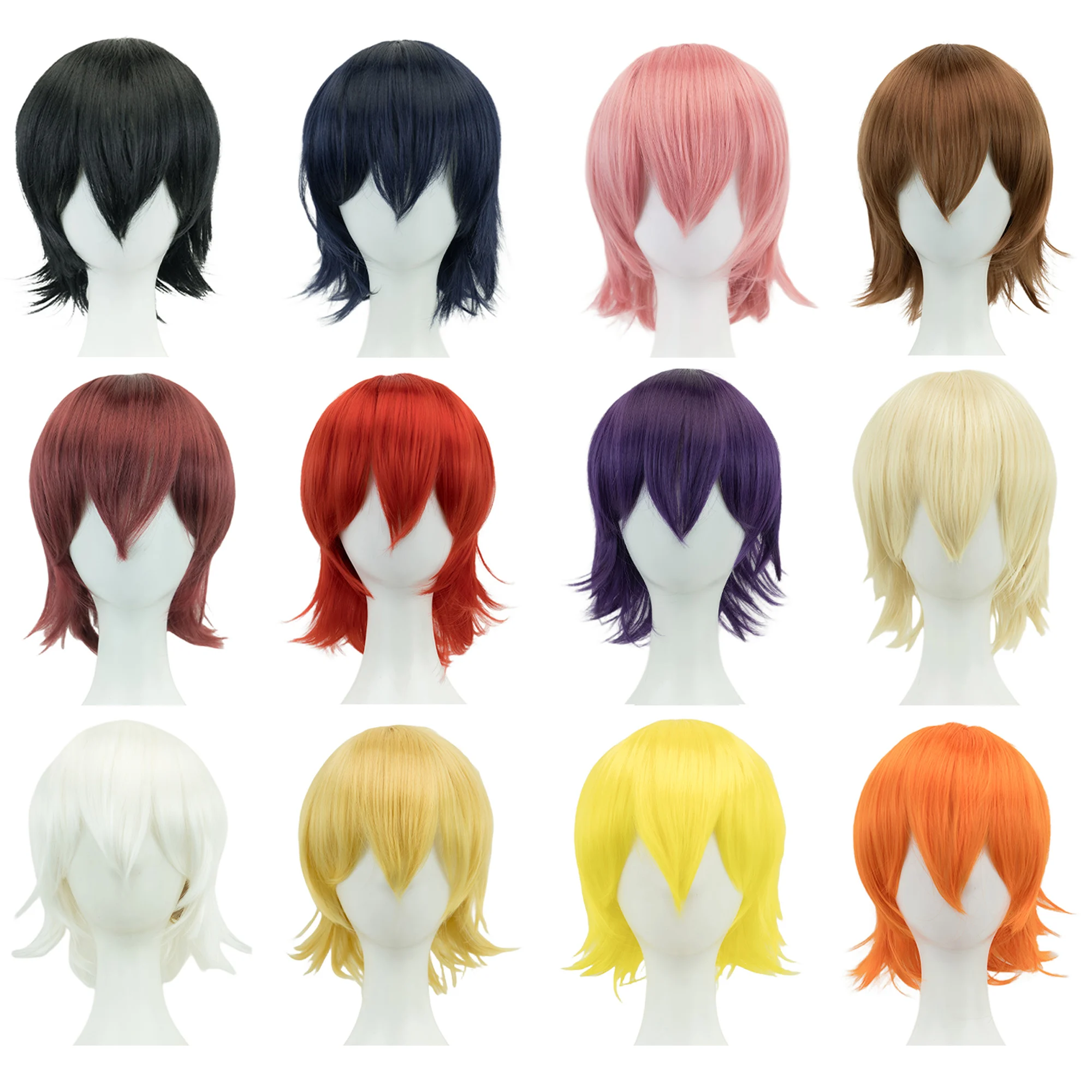 

Synthetic Hair Unisex Short Cosplay Hair Party BOB Wigs with Bangs Pink Black Purple Halloween Costume Lolita Wig