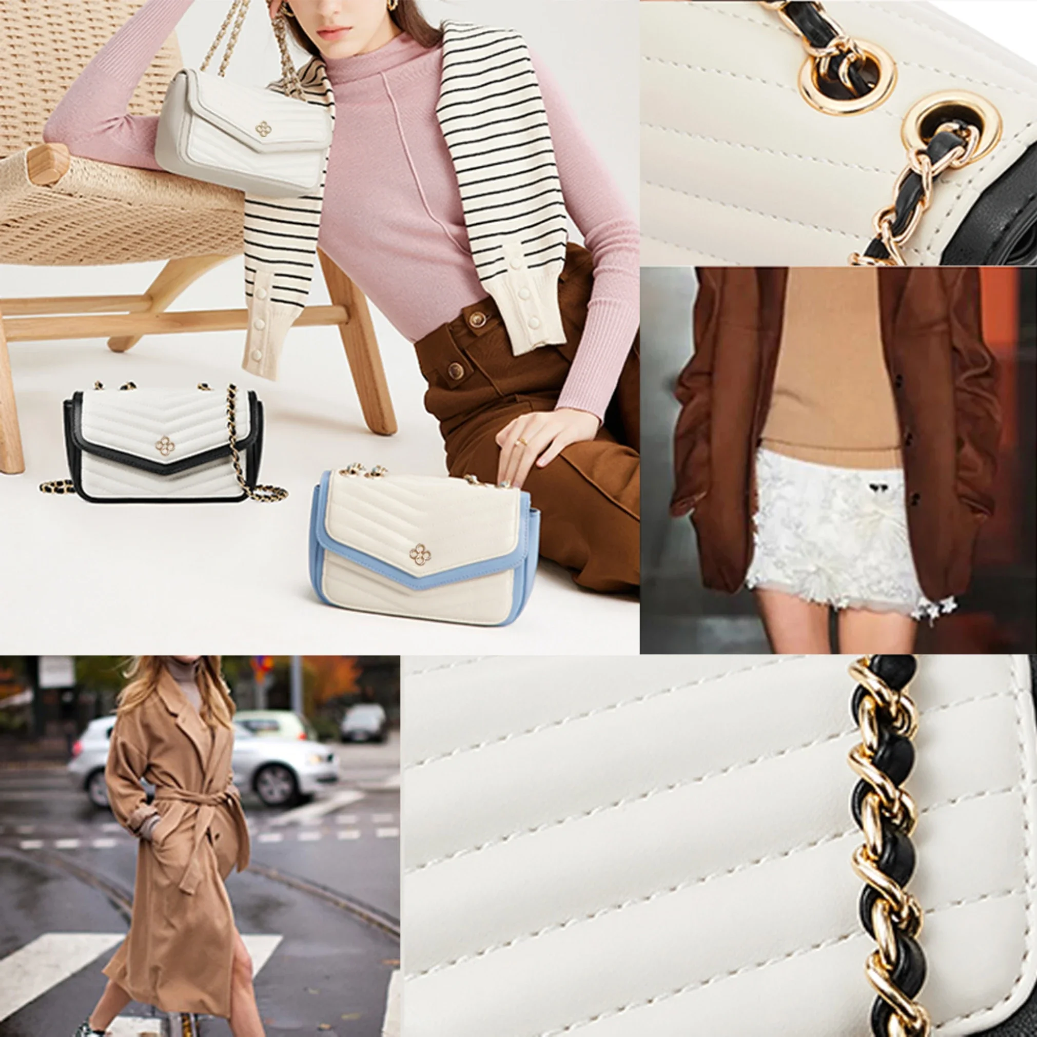 Fashion Chain Crossbody Bags For Women, Quilted Shoulder Handbags, Vegan Leather Square Purses