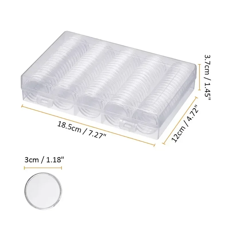 100pcs/Set Diameter 30mmPlastic Clear Capsule Collection 16/20/25/27/30/38/46 Coin Containers Storage New  Box Crafts