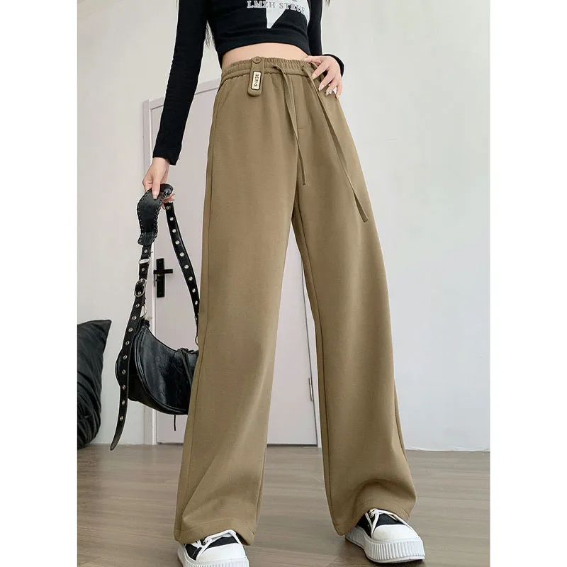 Pantaloni casual a gamba larga tinta unita tutto-fiammifero Autunno Inverno Abbigliamento donna Pantaloni a vita alta elastici caldi alla moda per donna