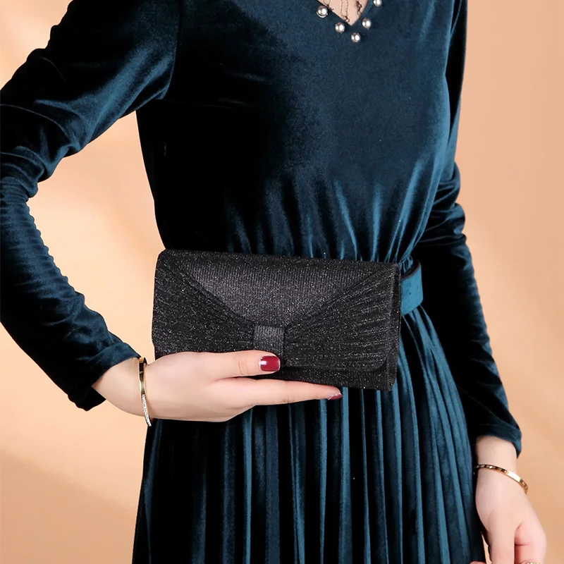 New Pleated Mini Clutch Bag Bling Evening Clutch Chain Shoulder Crossbody Bags Fashion Party Banquet Purse Women Envelope Prom