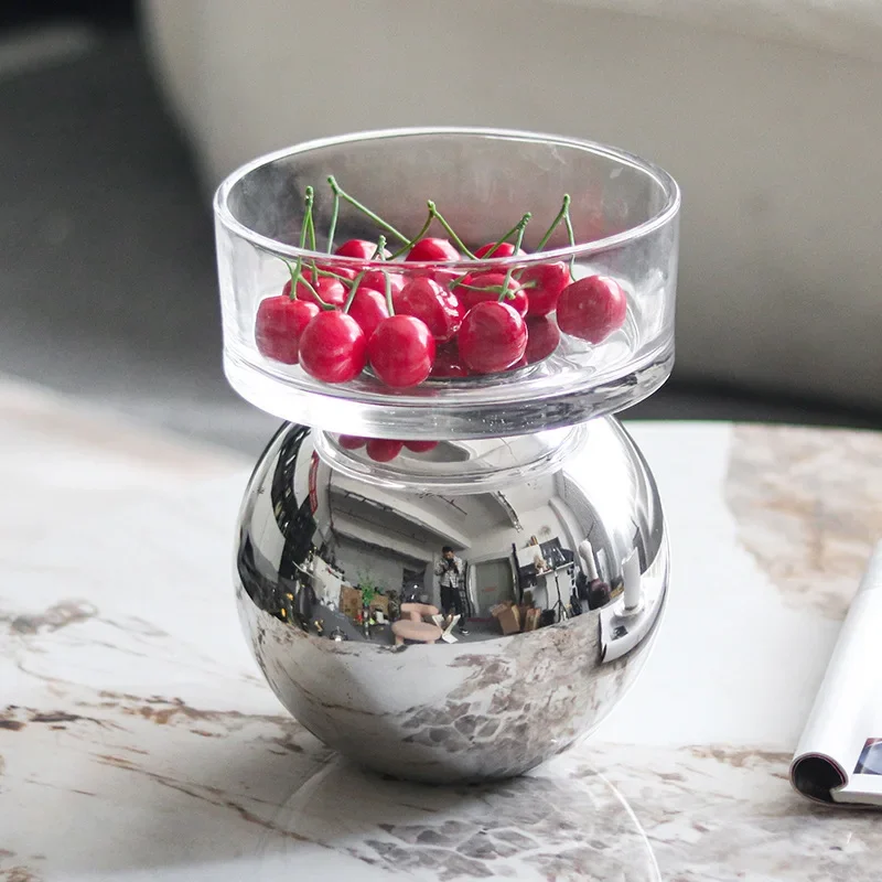 

Geometric Art Metal Ball Glass Bowl, Snack, Fruit Plate, Dessert Plate, Pudding Bowl, Living Room Desktop Decoration Ornament