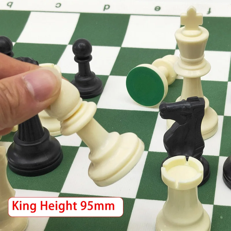 Plastic Chess Set, 32 PCS King Height 49/64/75/95 mm Chess Game, Standard Medieval Chessmen Faimly Table Board Game,
