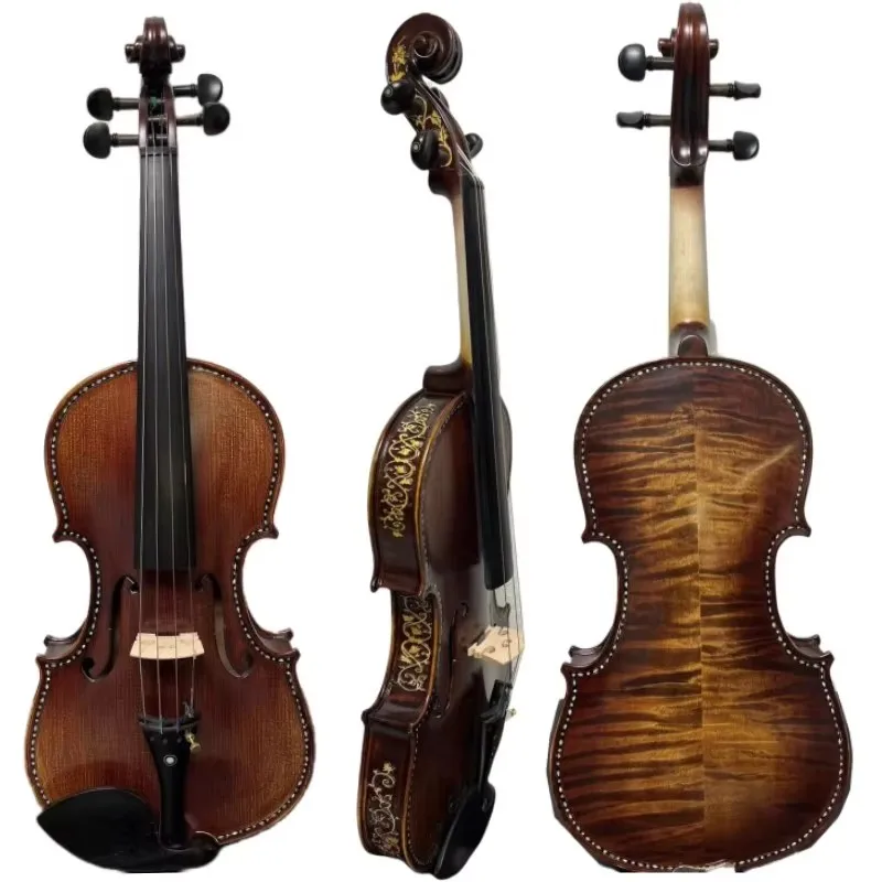 High-quality Strad style Violin 4/4,solid wood beautiful drawing and inlay shell,Master tone!