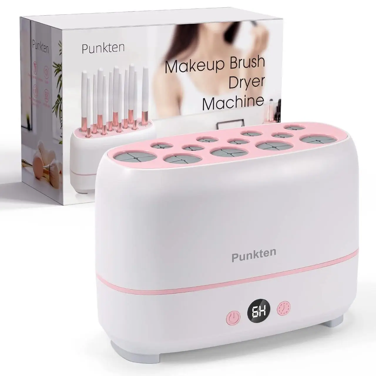 Secador de brochas de maquillaje con 12 agujeros, máquina secadora de brochas cosméticas eléctrica, herramientas de maquillaje automáticas para esponjas cosméticas, herramienta limpiadora y secadora