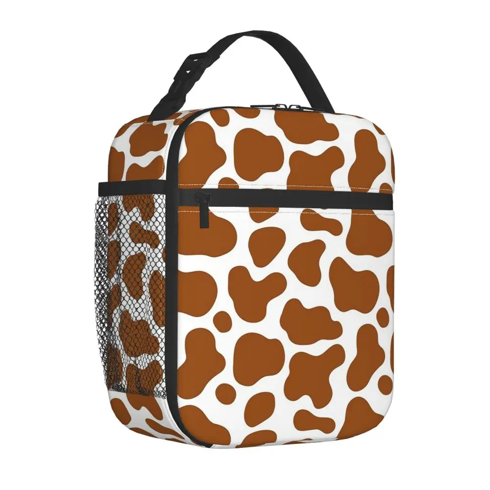 Cow Brown Spots Cute Cow Skin Pattern Insulated Lunch Bag for Women Kids Leakproof Food Boxes Thermal Lunch Box Tote