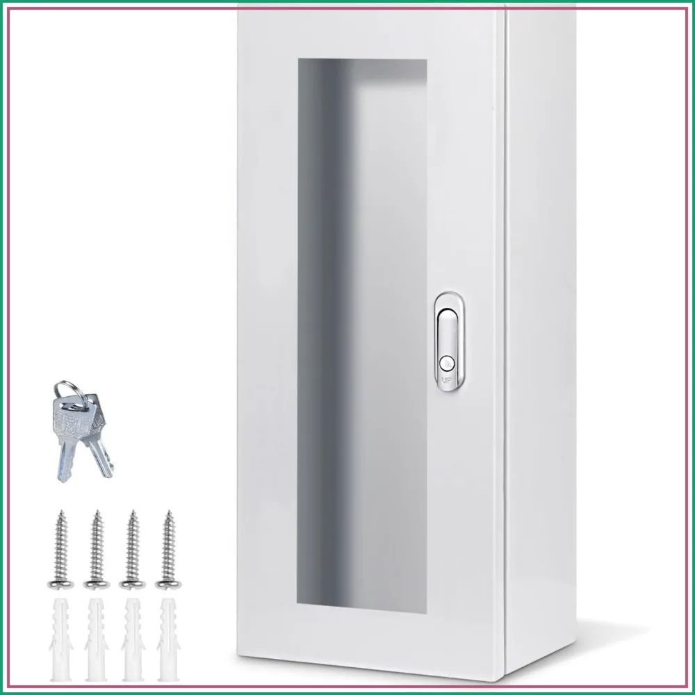 

Fire Extinguisher Cabinet Wall Mount for 5-12 lbs Extinguisher, 23.6" H x 10.2" W x 6.7" D, White Steel with Clear Acrylic Door, Lockable, Indoor Outdoor