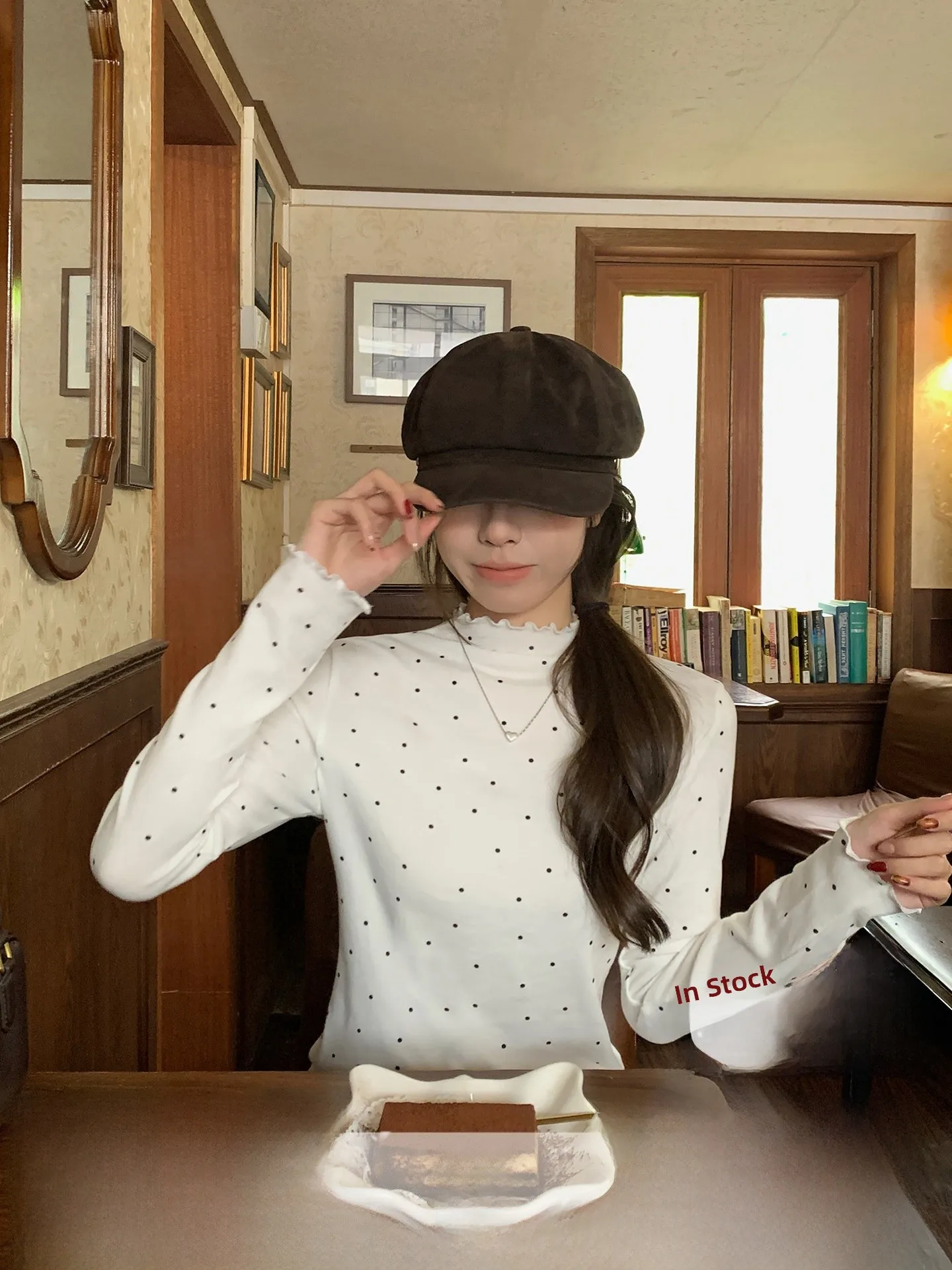 

Новая зимняя женская футболка с длинным рукавом в горошек, облегающая, базовая, в корейском стиле, для прогулок