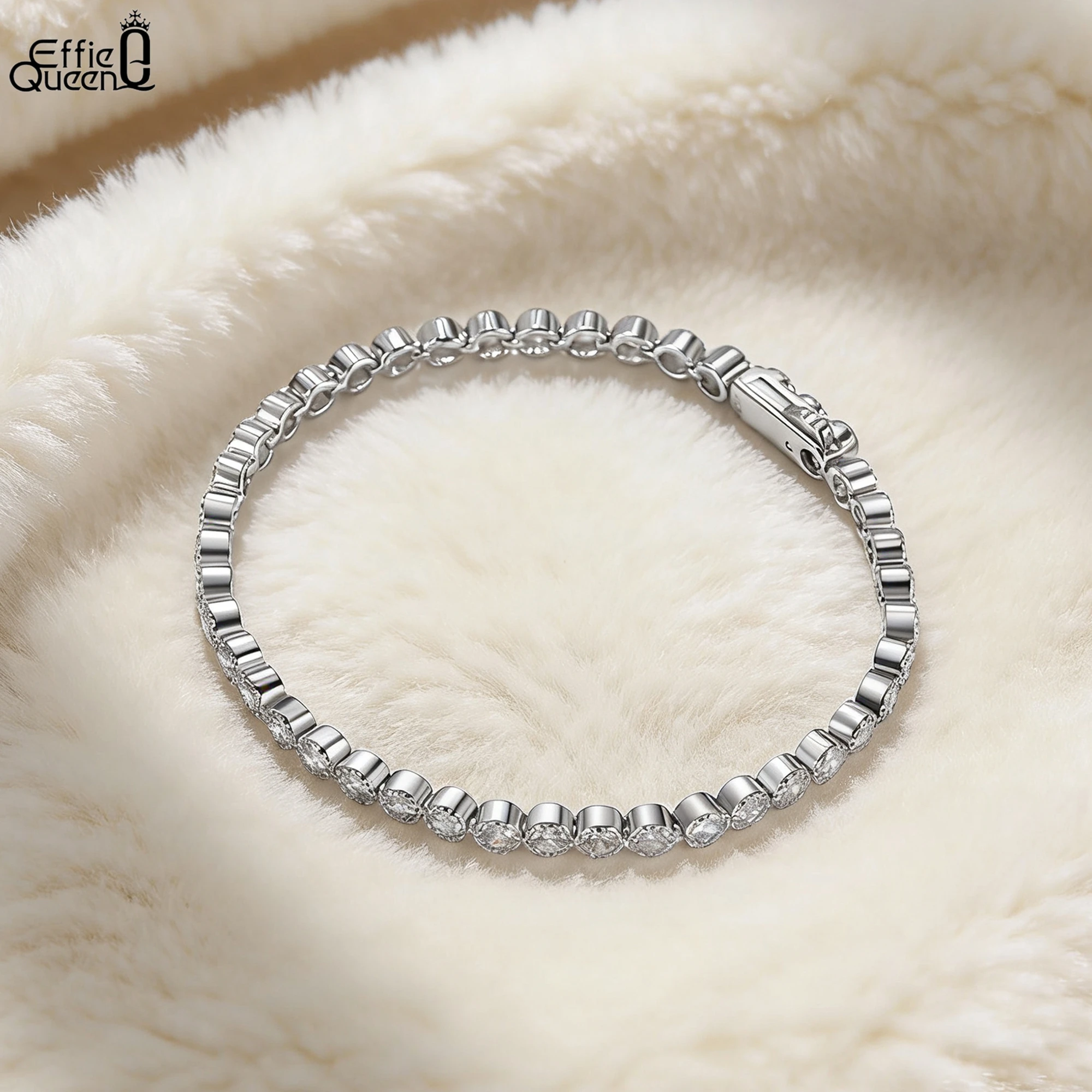 

EFFIE QUEEN 925 Silver Bracelet Charms Tennis Chain Round Zirconia Bracelet for Man Hand Jewelry Perfect Gift for Birthday SB133