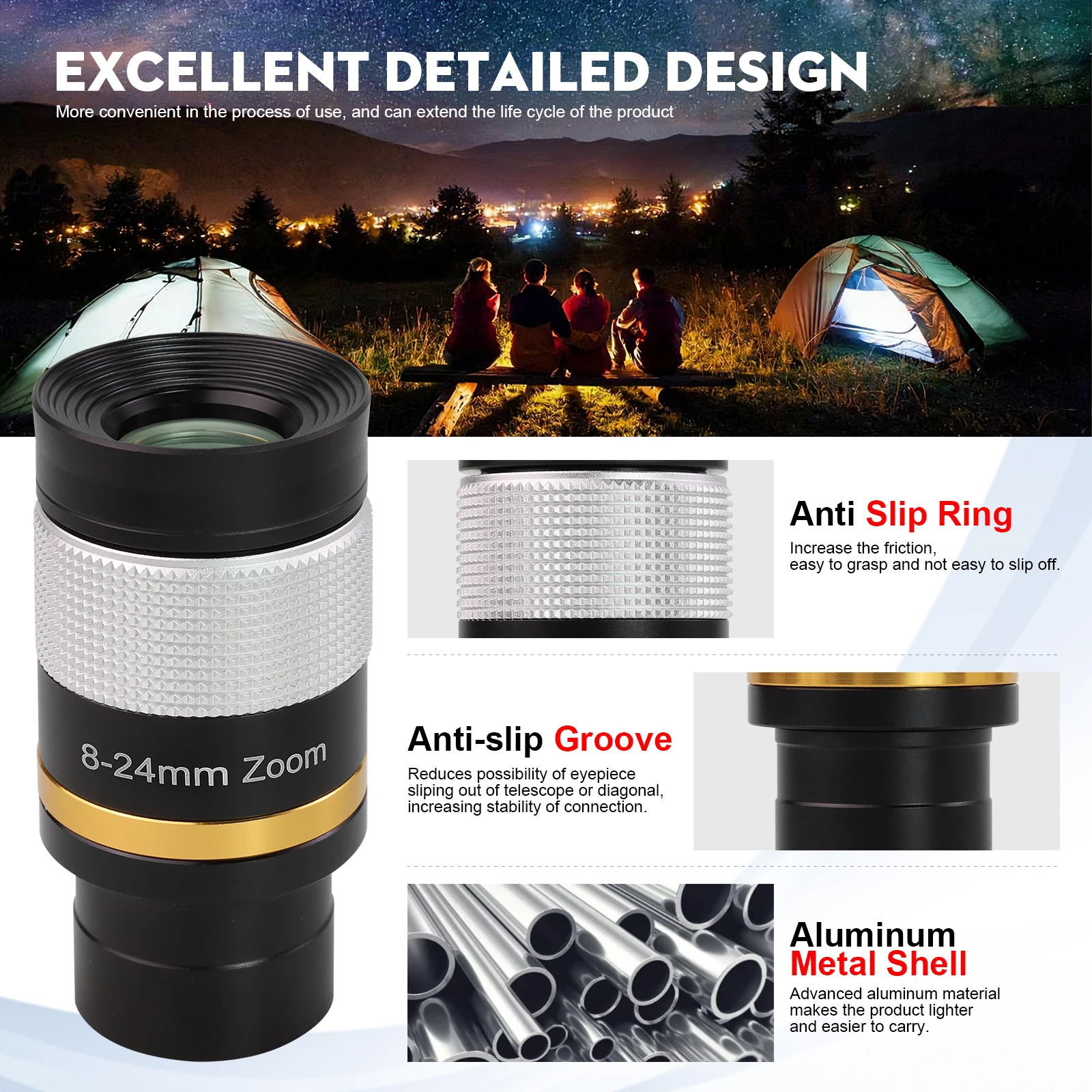 Datyson 8-24mm HD Zoom Eyepiece Wide Angle Fully Multi-Coated Lens for 1.25 Inch 31.7mm Interface Astronomical Telescope