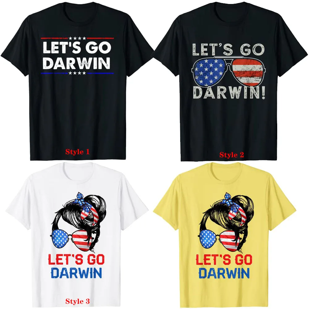 

Aviator Sunglasses American Flag Let's Go Darwin Shirt Women Girl Messy Bun T-Shirt Best Seller