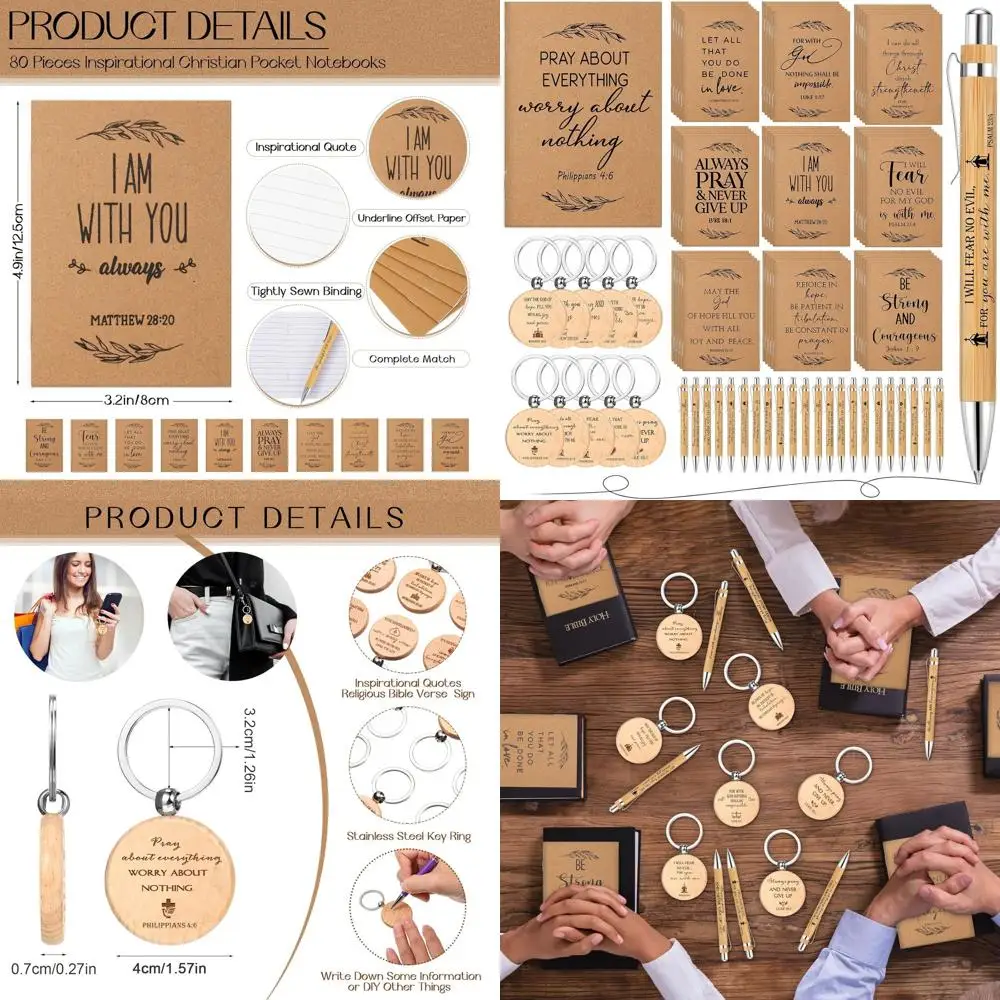 

Bulk Christian Gift Sets: Bible Verse Journals, Wooden Keychains, and Pens for Church Staff & Appreciation