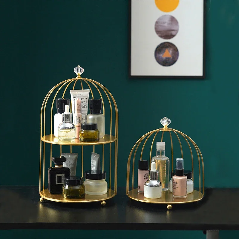 1Pcs Creative Bird Cage Shape Storage Rack Iron Multi-layer Shelf Home Desktop Cosmetic Orgainer Holder Home Decor Shelf