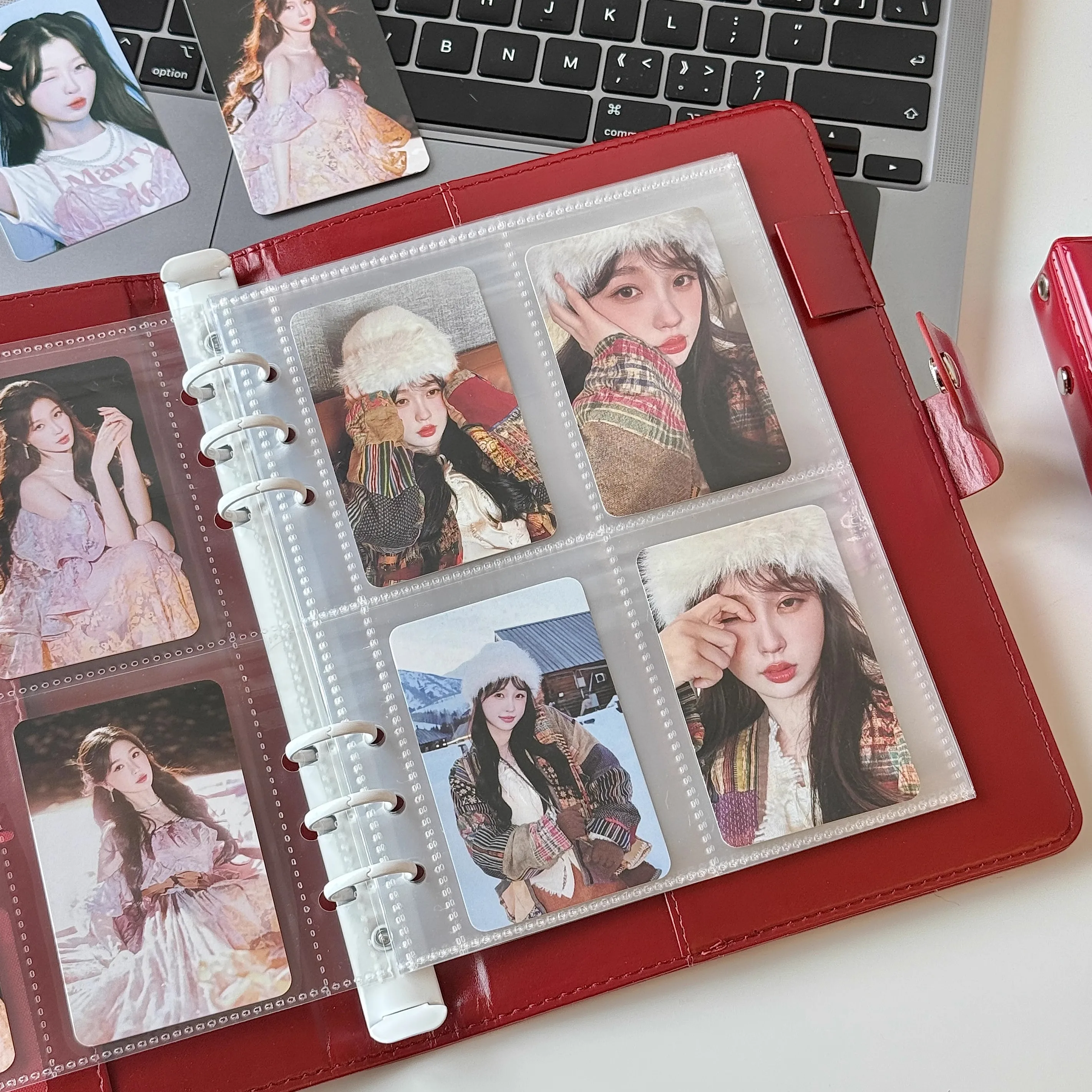 MINKYS PU-Leder Hot Red A5 Kpop Fotokarten-Sammelmappe Idol-Fotokarten-Buch Idol-Aufbewahrungsalbum Schreibwaren – Detail 3
