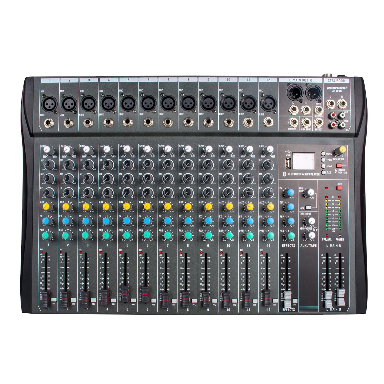 AT120S 12-Channel Wireless Audio Mixer DJ Equipment Console with USB Sound Board for Professional