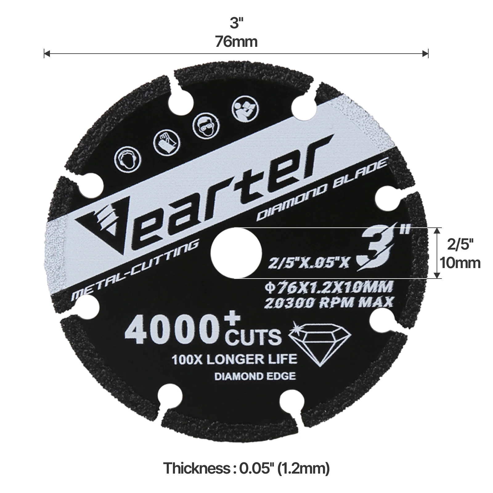 Vearter 76mmX10mm lutowana próżniowo diamentowa tarcza tnąca 3\'\'X2/5 \'\'piła tarczowa do metalowego pręta zbrojeniowego z żeliwa i stali nierdzewnej