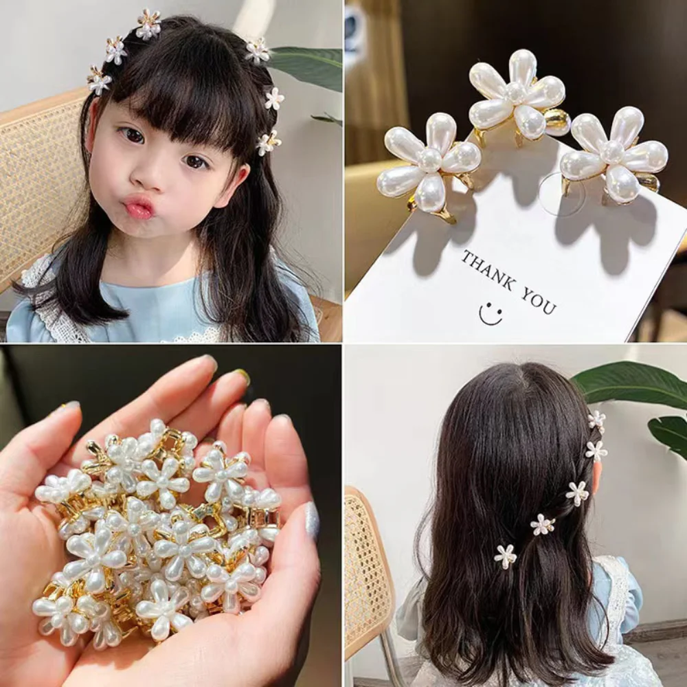 

Children's Small Catch Clip Trumpet Summer Pearl Flower Hairpin Princess Girl Hairpin Baby Headdress Girl Hair Accessories