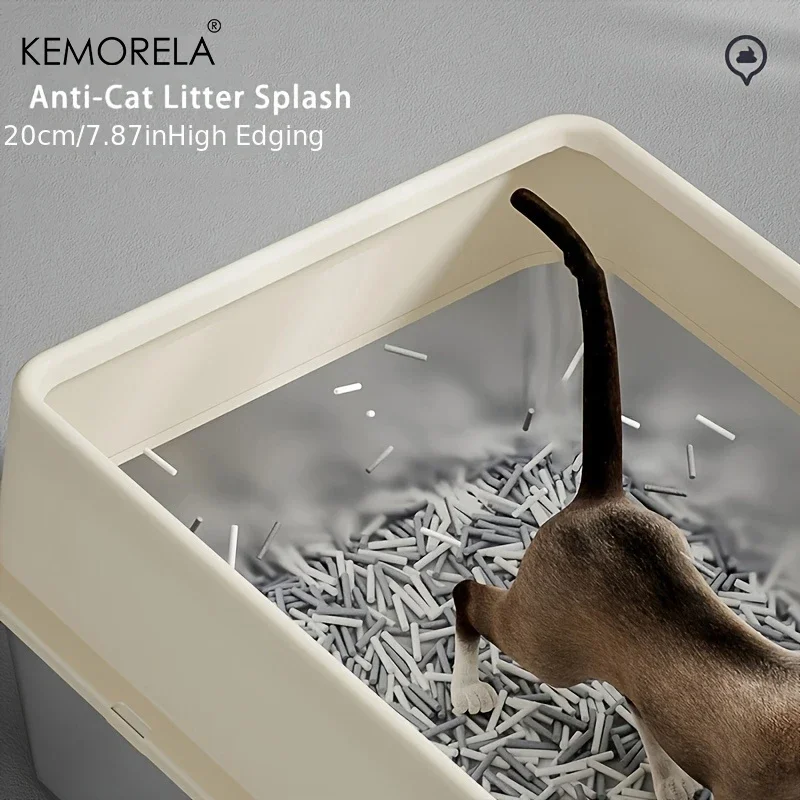 KEMORELA Extra Large Stainless Steel Cat Litter Box Anti-Splash Mat Leak-Proof Kitty Pan with Scoop for Cats
