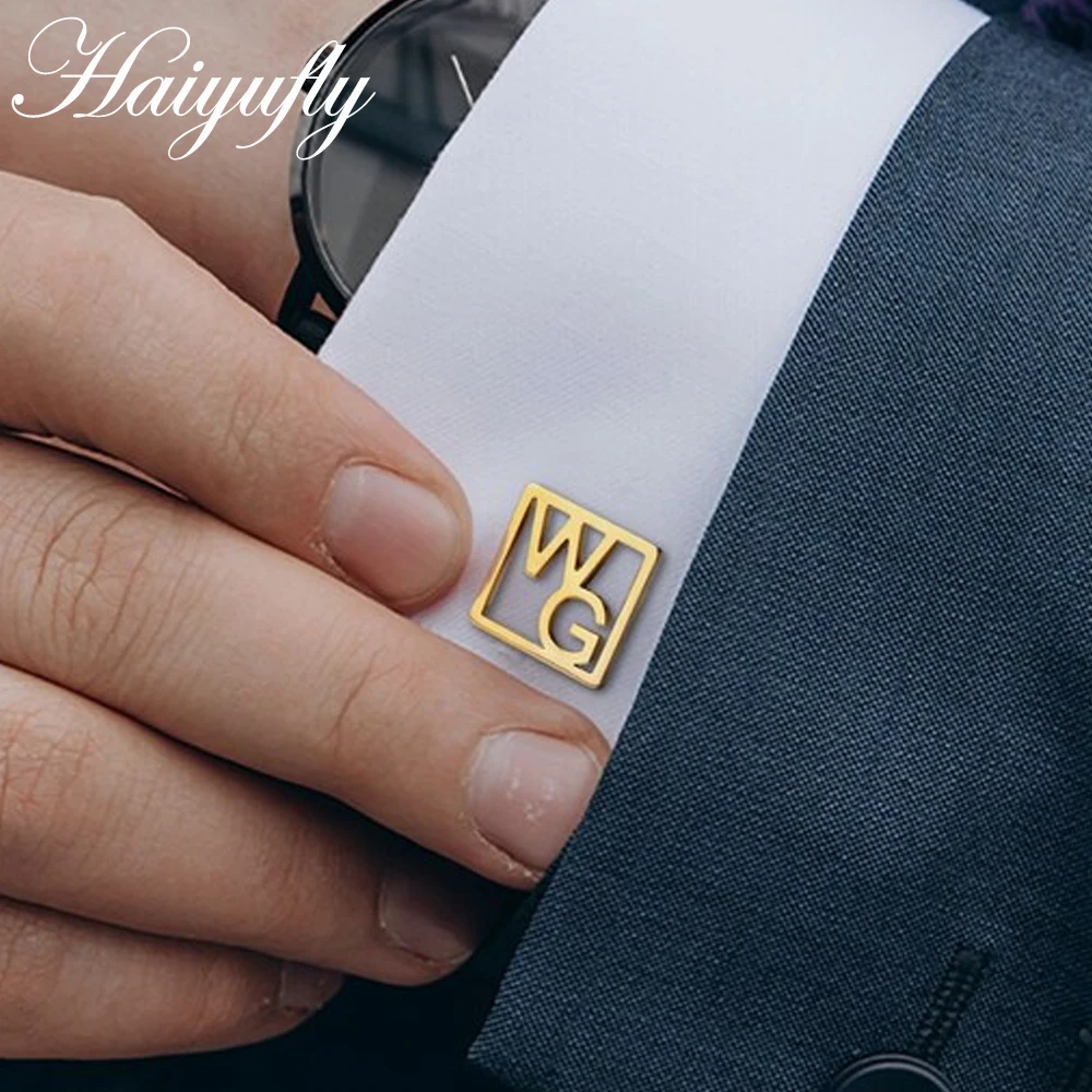 Haiyufly Personalized Custom Name Cufflinks for Groom Men's Shirt Cuff Buttons Stainless Steel Wedding Best Man Jewelry Gift