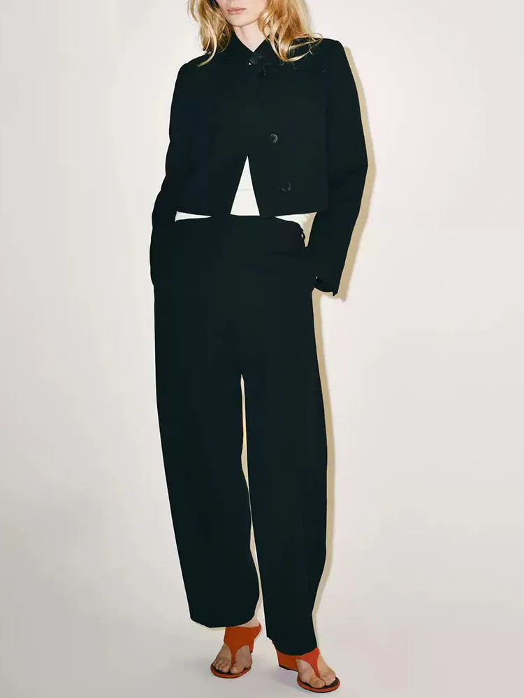 Fall 2026 New Women's Jacket Balloon Style Pants Casual Style Standard Version Long Sleeve Short Coat Button Closure Female