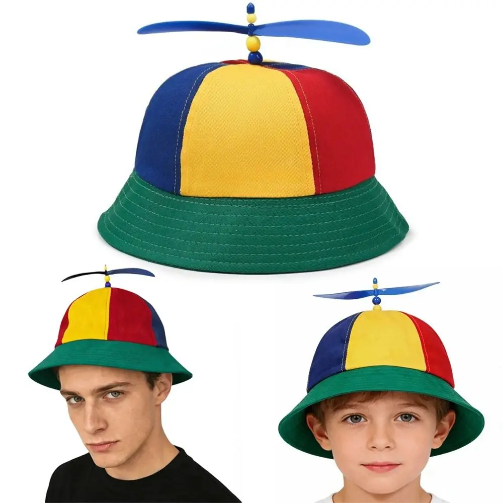 Regenbogen-Windmühlen-Propeller-Eimerhut, Sonnenschutz, bequem, atmungsaktiv, Bambus-Libellenkappe, Sonnenhut mit breiter Krempe, Unisex