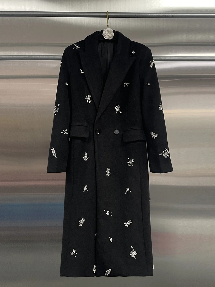 CHICEVER Black Spliced Diamonds Chic Jacket Female Lapel Long Sleeve Loose Commute Luxury Women's Jacket Autumn Fashion Style
