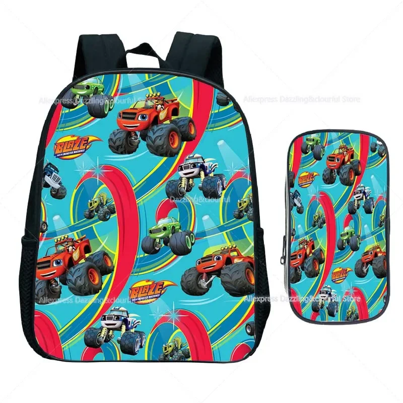 Blaze and the Monster Machines Backpacks 2Pcs Kids Set Bag with Pencil Case Boys Girls Kindergarten Rucksack Children Bookbags