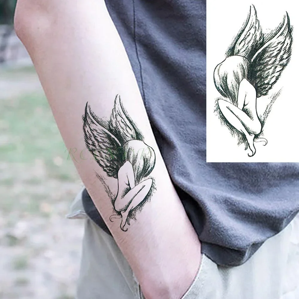 10pcs/lot  Waterproof Temporary Tattoo Stickers Angel Wings Fake Tatto Flash Tatoo Neck Hand Back Foot Body Art