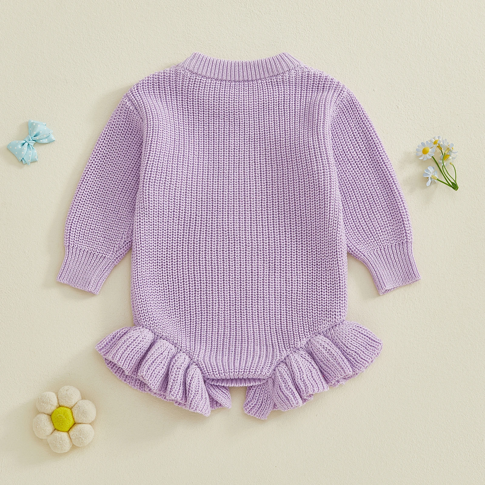 

Tregren 0-18M Infant Newborn Baby Girl Sweater Rompers Long Sleeve Crew Neck Letters Bow Embroidery Knitted Jumpsuit