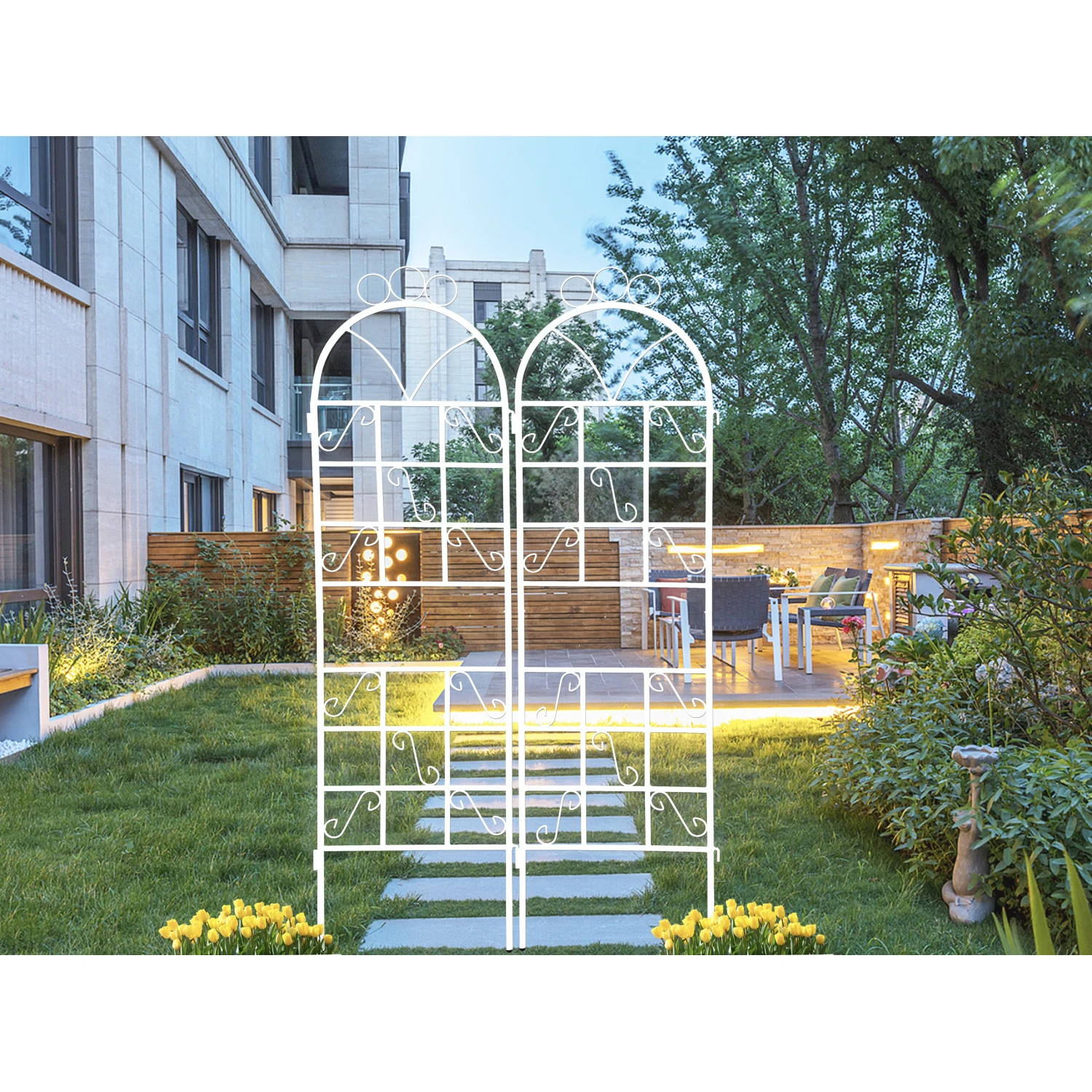 1Set (2pcs) Metal Garden Trellis for Climbing Plants Outdoor Rustproof Plant Support -ceramic whiteware