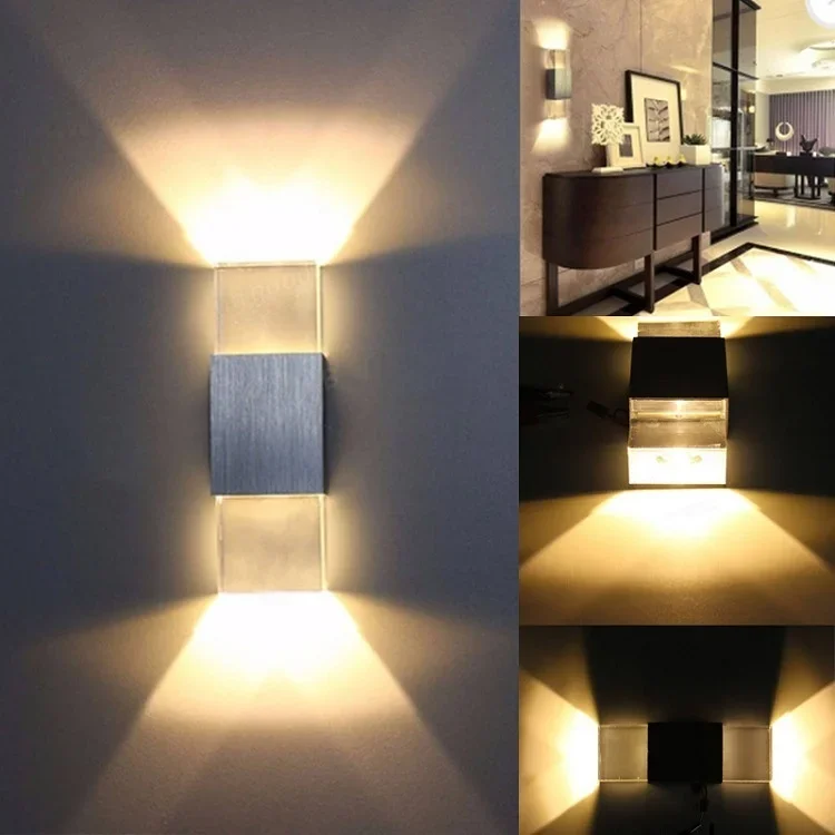 Led Square Bedroom Hotel Hotel Bedside Lamp Aluminum Crystal Wire Drawing Wall Lamp Second Gram Force Brick Wall Lamp