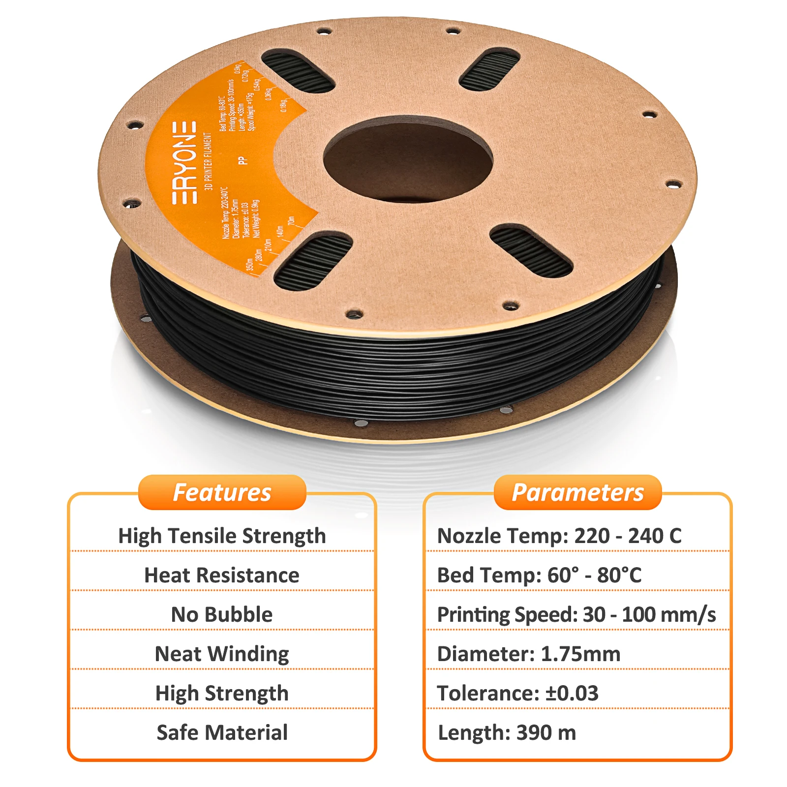 ERYONE Standard PP Filament for 3D Printer, 3D Printing Filament PP 900g/Spool Polypropylene Filament 2