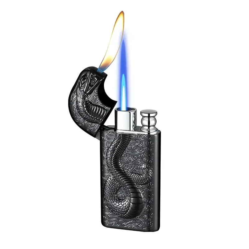 3D Three-dimensional Embossed Snake Pattern Lighter Alloy Material, Double Flame Conversion, Men\'s Creative Gas Lighter