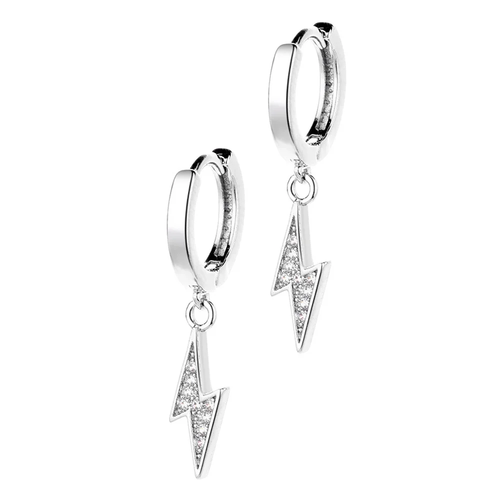 

1Pair Thunderstreak Ear Clips Fashionable Diamond-Studded Copper Zircon Stylish Female Ear Accessories Street Style Earrings