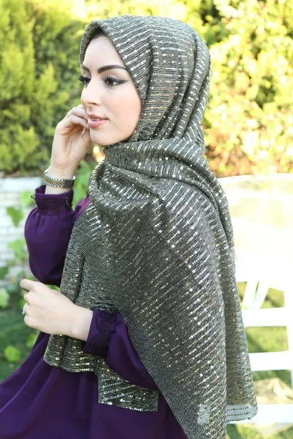 ASM scialle argentato con paillettes-inverno autunno 2021 donne musulmane Hijab foulard tacchino islamico