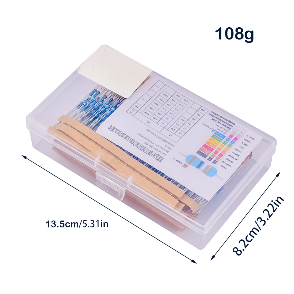 300pcs /600pcs 1/4W Metal Film Resistor Kit Set30 Values Pack 10R~1M Set of Resistors Electron Kit  DIY Box 1K 10K 100K ohm