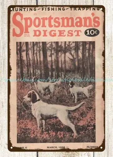 decorative home decor 1926 Sportsman's Digest hunting dogs trees metal tin sign