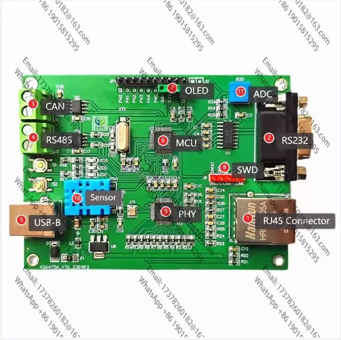 Плата разработки MODBUS TCP использует процессор STM32 для встроенного стека протокола TCPIP и сервера WEB.
