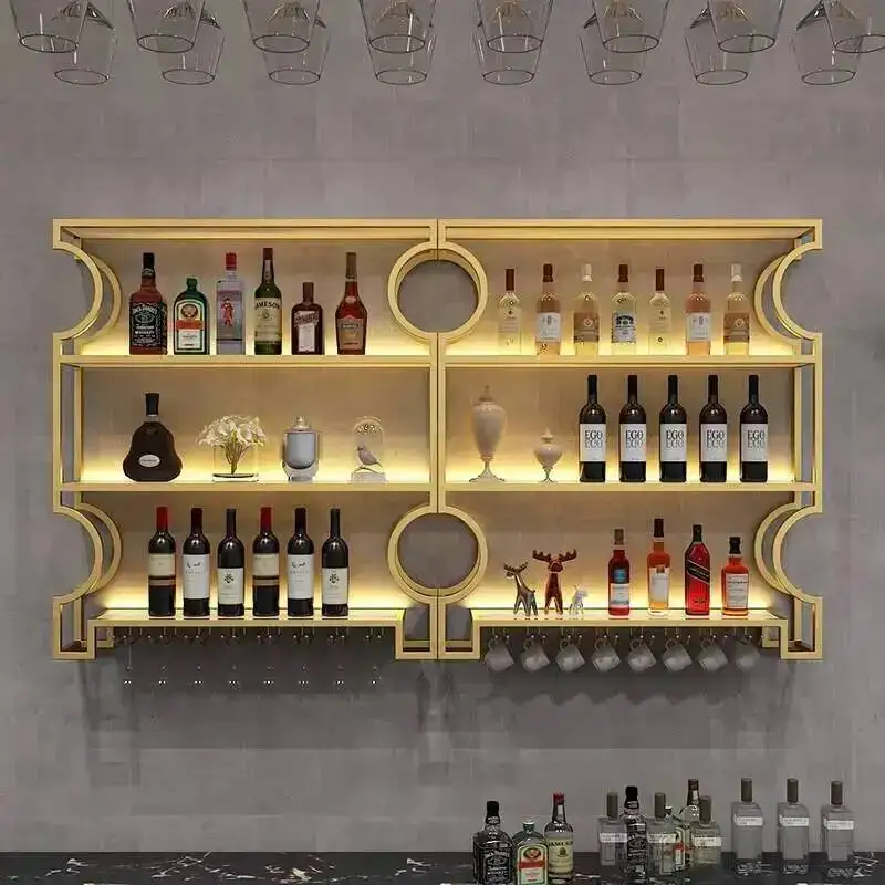 Hanging Metal Kitchen Wine Cabinets Display Wall Mounted Restaurant Wine Rack Retail Modern Unique Meuble Vin Home Furniture