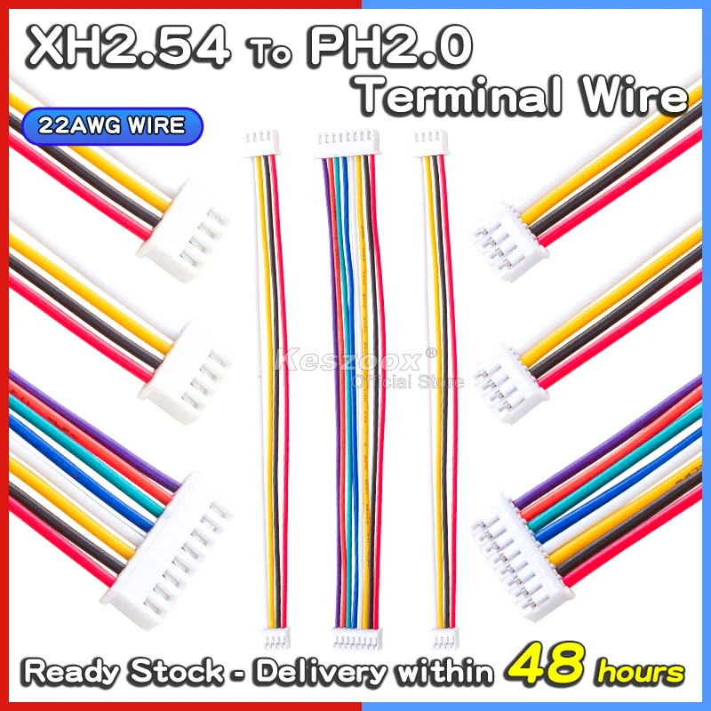 Kidisoii JST XH2.54mm to PH2.0 Wire Cable Connector 2/3/4/5/6/7/9/10Pin 100/50/40/80cm Length Male Female Socket Terminal 22AWG