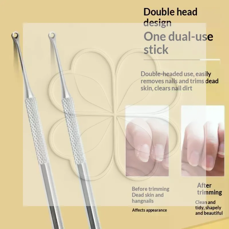 2-in-1 Cuticle Pusher With Scraper Stainless Steel Portable Nail Care Tool for Travel Home DIY Manicure Pedicure Use