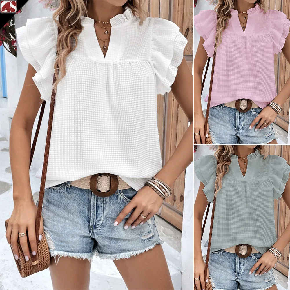 Women's Sweet Top Summer New Product Ruffle Plaid Jacquard Women's Shirt