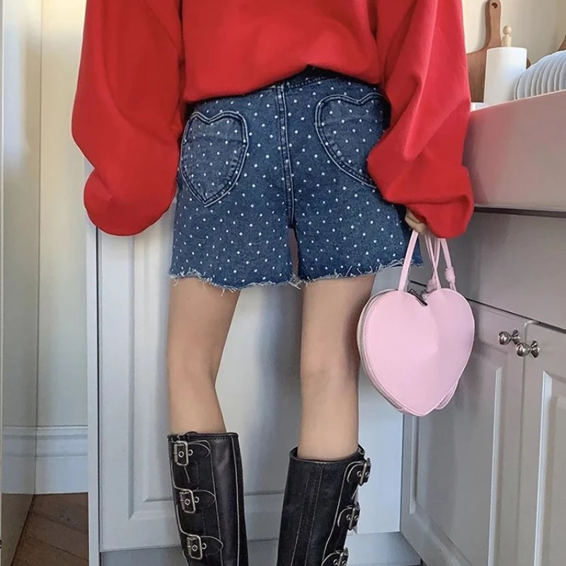 

2026 Spring New Large Size Polka Dot Wide Leg Jeans Women's High Waist Loose and Skinny Spice Girls Rough A-word Shorts