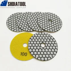 SHDIATOOL 7pcs 4inches #100 dry Diamond polishing pads 100MM Resin bond diamond flexible Griniding disc for Granite Stone Marble