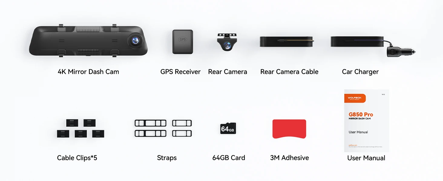 WOLFBOX G850 PRO 4K WIFI Spiegel Dash Cam mit ADAS und BSD 5,8 GHz WiFi Sprachsteuerung Auto DVR Rückspiegel 12 Zoll – Detail 7