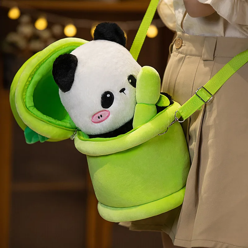 2 In 1 Cute Bamboo Tube Panda Bear Plush Toy Bag Kawaii Animal Stuffed Car Sofa Bedroom Decoration Plushie Doll Pillow