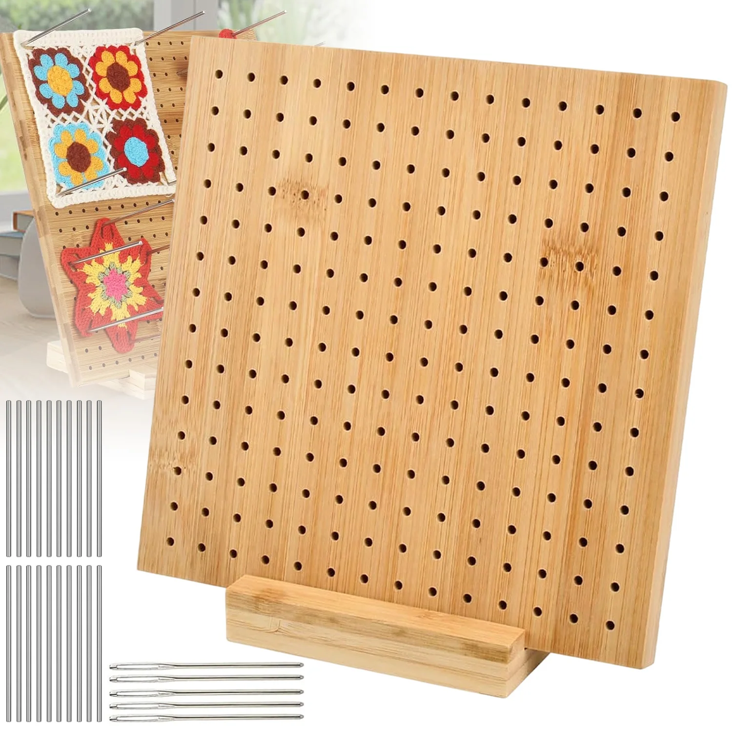 17 sztuk – kwadratowa deska do blokowania włóczek, 23 x 23 cm, do samodzielnego wykonania, do blokowania włóczek podczas robótek ręcznych, w komplecie 25 stalowych szpilek do robótek na drutach i